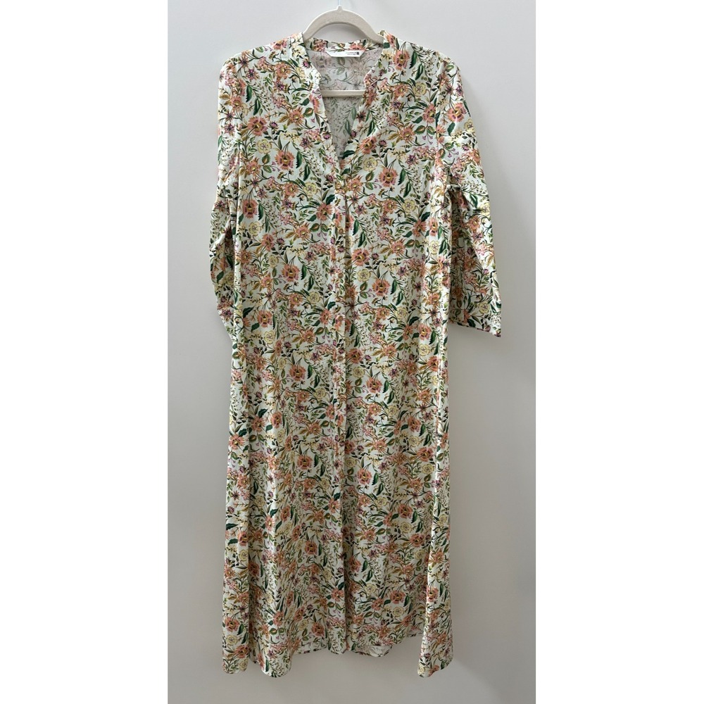 Zara Floral Button Front Cotton Shirt Dress Cottagecore Botanical Women's Medium - Picture 12 of 13